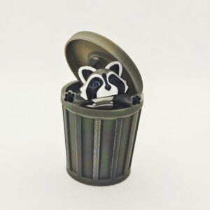 Racoon with trash can and lid