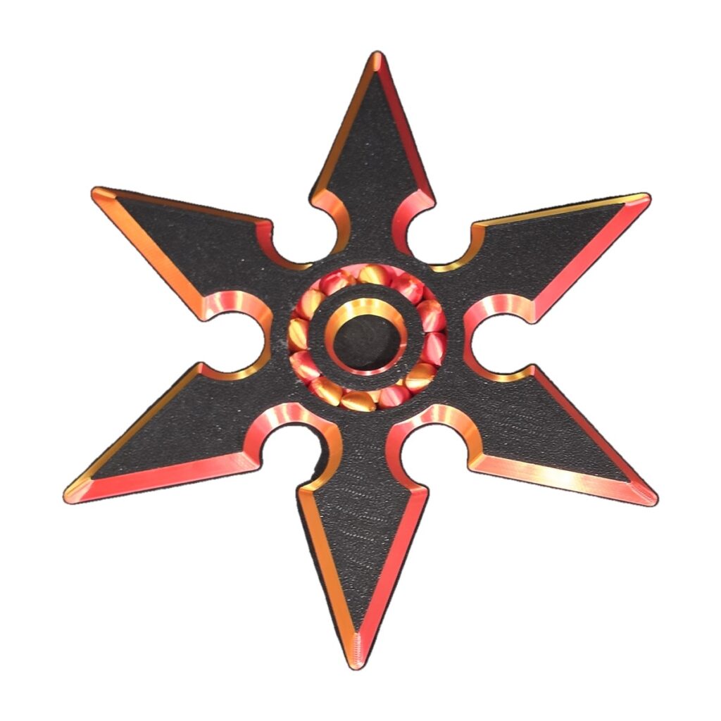Articulated Shuriken Ninja Star Fidget Spinner Toy with Silk Rainbow Edges and Solid Black Textured Body